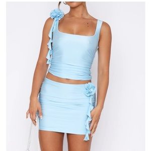 White Fox Boutique Love won’t wait crop top & dancing in the street mini skirt